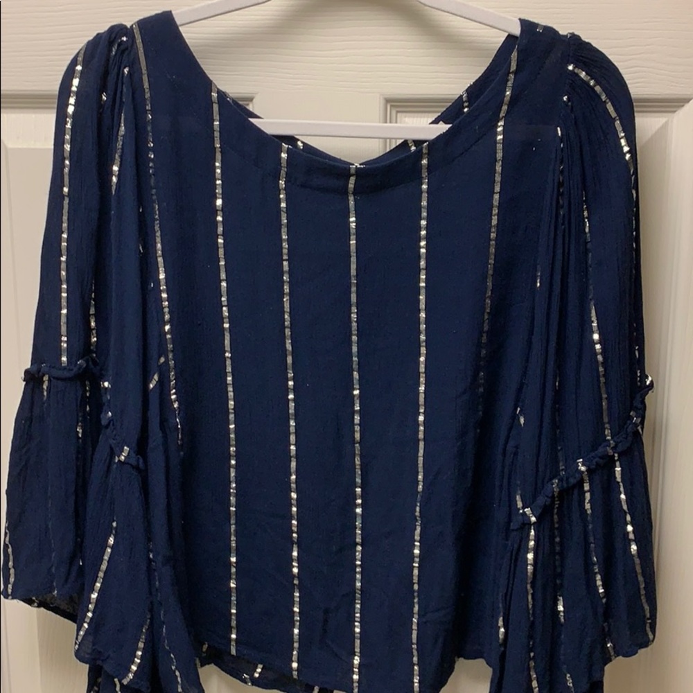 Anthropologie cropped metallic blouse